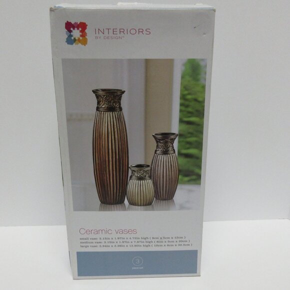 Interior by Design 3 PIECE DECORATIVE CERAMIC VASE SET - Picture 1 of 8